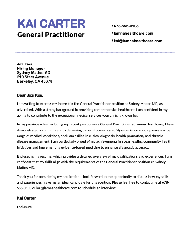 Bold profile professional cover letter